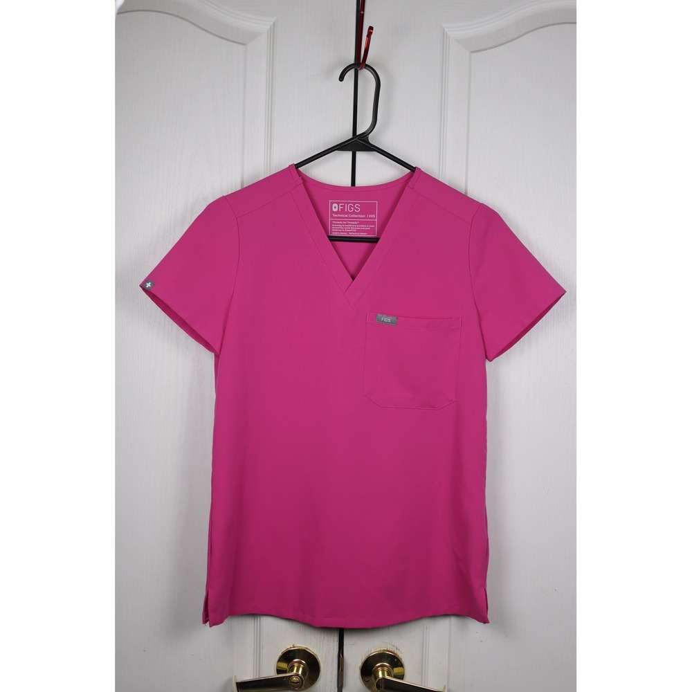 FIGS V-Neck Scrub Top Pink Technical Collection Short Sleeve Size XXS